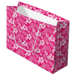 HOT PINK MET TROPISCHE WITTE HIBISCUS-STROMEN GROOT CADEAUZAKJE