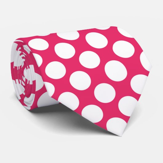 Hot Pink met witte poka Dots Retro Stropdas (Opgerold)