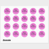 Hot Pink met zwarte tekst Happy Birthday Sticker (Vel)