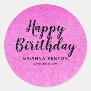 Hot Pink met zwarte tekst Happy Birthday Sticker