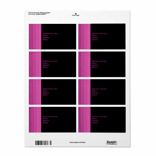 Hot Pink Metal Glitter Zwart Label Gift Sticker (Full Sheet)