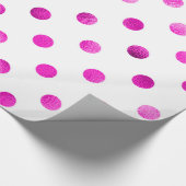 Hot Pink Metallic faux Foil Polka Dot White Cadeaupapier (Hoek)