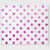 Hot Pink Metallic faux Foil Polka Dot White Cadeaupapier (Vlak)