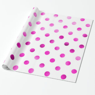 Hot Pink Metallic faux Foil Polka Dot White Cadeaupapier