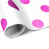 Hot Pink Metallic faux Foil Polka Dot White Cadeaupapier (Rol Hoek)