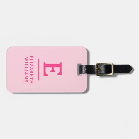 Hot Pink Minimal Modern Monogram Bagagelabel (Voorkant horizontaal)
