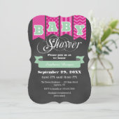 Hot Pink Mint Chalkboard Flag Baby shower uitnodig Kaart (Staand voorkant)