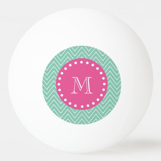 Hot Pink, Mint Green Chevron | Uw monogram Pingpongbal (Voorkant)