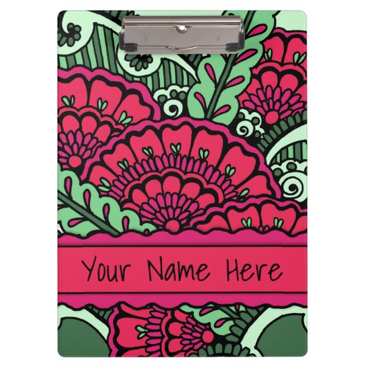 Hot Pink Mint Green Zen Mandala Art Classroom Naam Klembord (Voorkant)