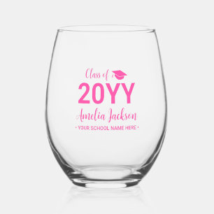 Hot Pink   Modern Afstuderen Gift Custom Name Wijnglas Zonder Voet