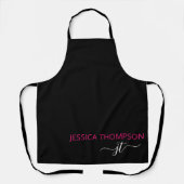 Hot Pink Modern Black Aangepaste Eenvoudige monogr Schort (Voorkant)