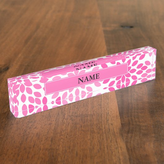 Hot Pink Modern Floral Patroon Naambordje (Zijkant)