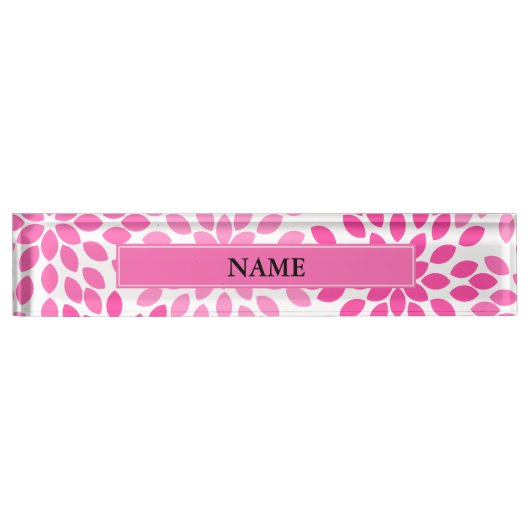 Hot Pink Modern Floral Patroon Naambordje (Voorkant)