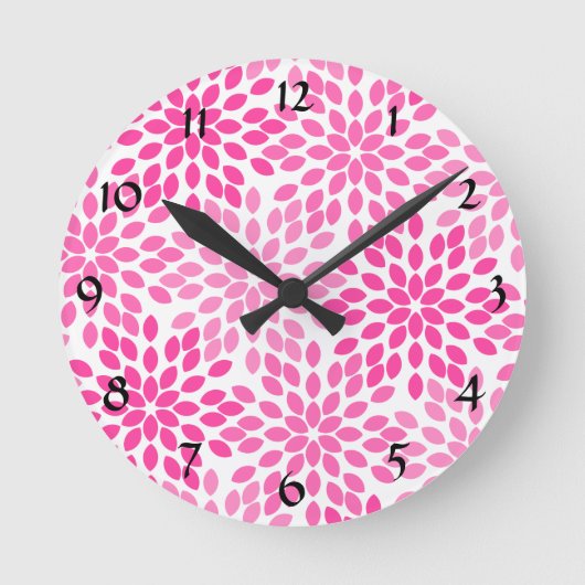 Hot Pink Modern Floral Patroon Ronde Klok (Voorkant)