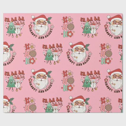 Hot Pink Modern Groovy kerst Cadeaupapier (Vlak)