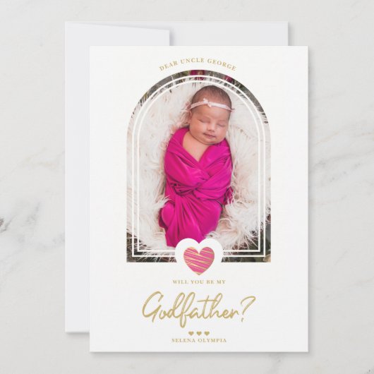 Hot Pink Modern Heart Golden Fake Effect Godfather (Voorkant)