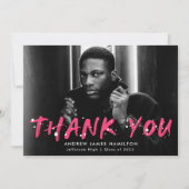 Hot Pink Modern Paint Splatter Foto Afstuderen Bedankkaart (Voorkant)