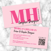 Hot Pink Modern QR-code monogram Visitekaartje