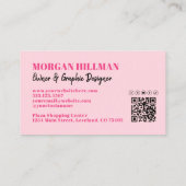 Hot Pink Modern QR-code monogram Visitekaartje (Achterkant)