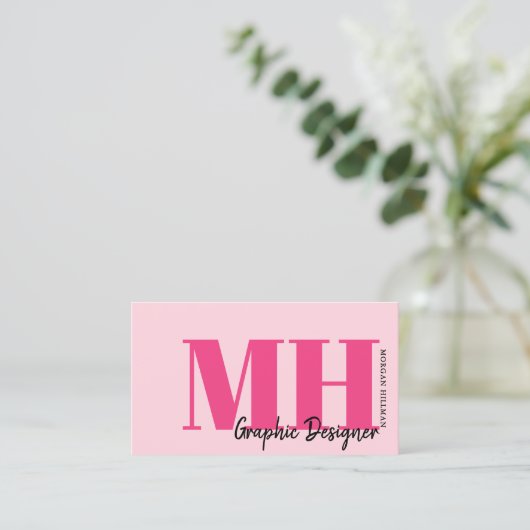 Hot Pink Modern QR-code monogram Visitekaartje (Staand voorkant)