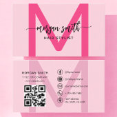 Hot Pink Modern QR Code Script Girly Monogram Naam Visitekaartje