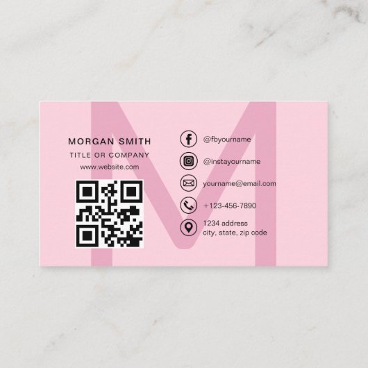 Hot Pink Modern QR Code Script Girly Monogram Naam Visitekaartje (Achterkant)