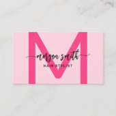 Hot Pink Modern QR Code Script Girly Monogram Naam Visitekaartje (Voorkant)