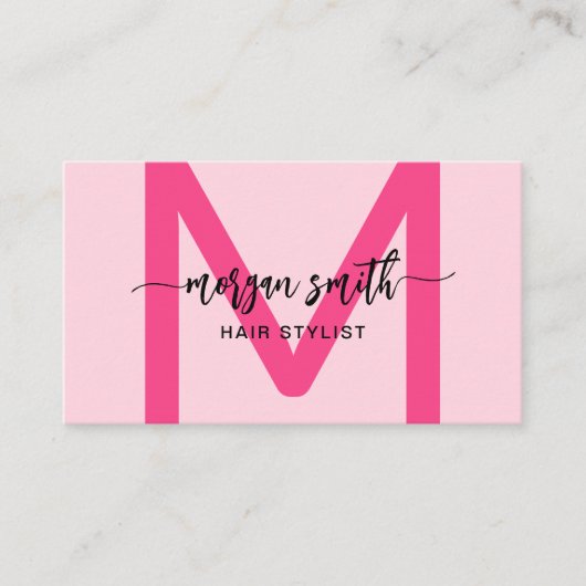 Hot Pink Modern QR Code Script Girly Monogram Naam Visitekaartje (Voorkant)