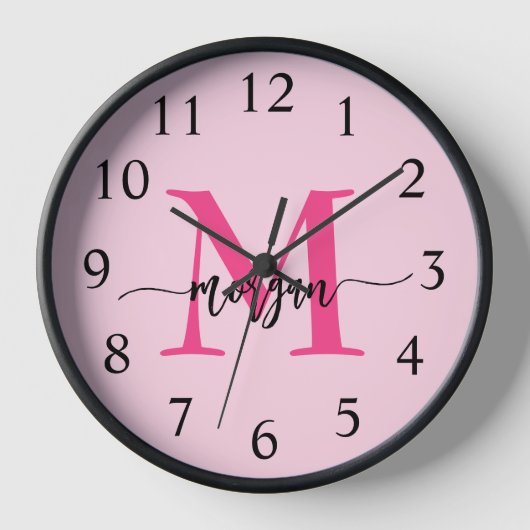 Hot Pink Modern Script Girly Monogram Naam (Voorkant)