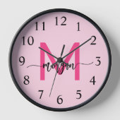 Hot Pink Modern Script Girly Monogram Naam (Voorkant)