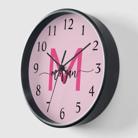 Hot Pink Modern Script Girly Monogram Naam (Hoek)