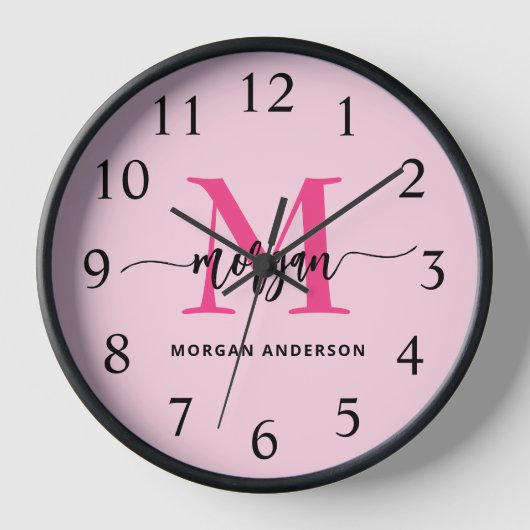 Hot Pink Modern Script Girly Monogram Naam (Voorkant)