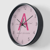 Hot Pink Modern Script Girly Monogram Naam (Hoek)