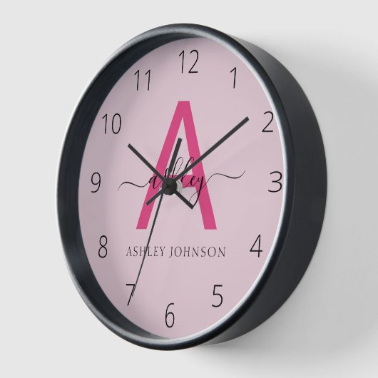 Hot Pink Modern Script Girly Monogram Naam (Hoek)