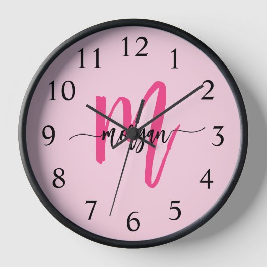 Hot Pink Modern Script Girly Monogram Naam (Voorkant)