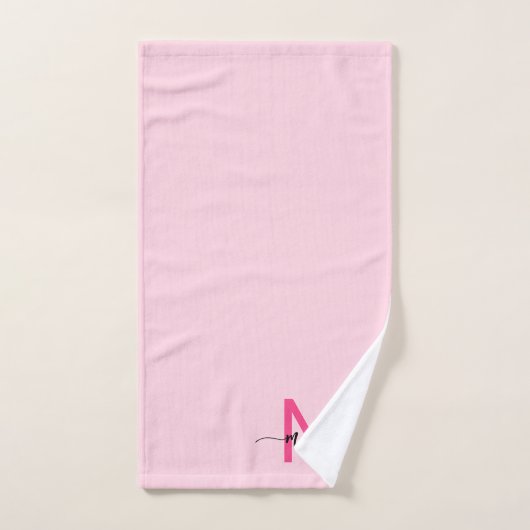 Hot Pink Modern Script Girly Monogram Naam Bad Handdoek (Handdoek)