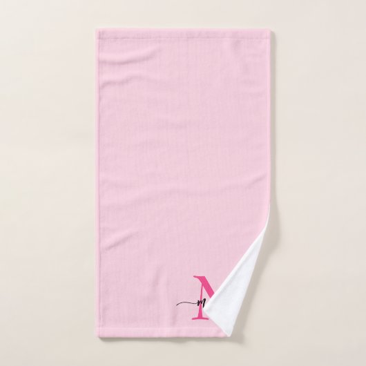 Hot Pink Modern Script Girly Monogram Naam Bad Handdoek (Handdoek)