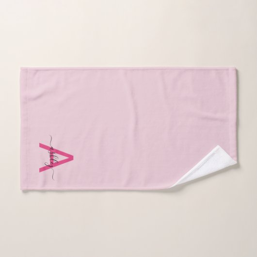 Hot Pink Modern Script Girly Monogram Naam Bad Handdoek (Handdoek)