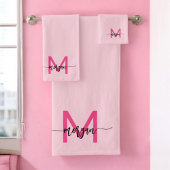Hot Pink Modern Script Girly Monogram Naam Bad Handdoek