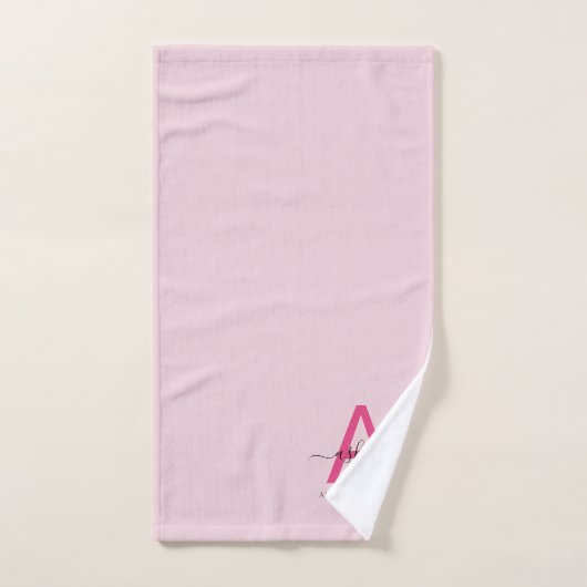 Hot Pink Modern Script Girly Monogram Naam Bad Handdoek (Handdoek)