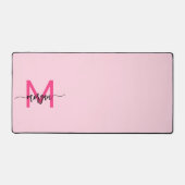 Hot Pink Modern Script Girly Monogram Naam Bureaumat (Voorkant)