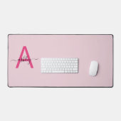 Hot Pink Modern Script Girly Monogram Naam Bureaumat (Keyboard & Muis)