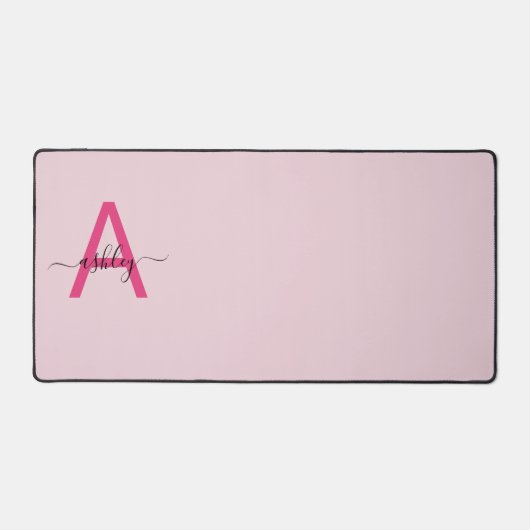 Hot Pink Modern Script Girly Monogram Naam Bureaumat (Voorkant)