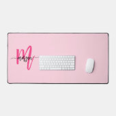 Hot Pink Modern Script Girly Monogram Naam Bureaumat (Keyboard & Muis)