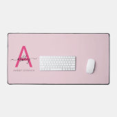 Hot Pink Modern Script Girly Monogram Naam Bureaumat (Keyboard & Muis)