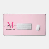Hot Pink Modern Script Girly Monogram Naam Bureaumat (Keyboard & Muis)