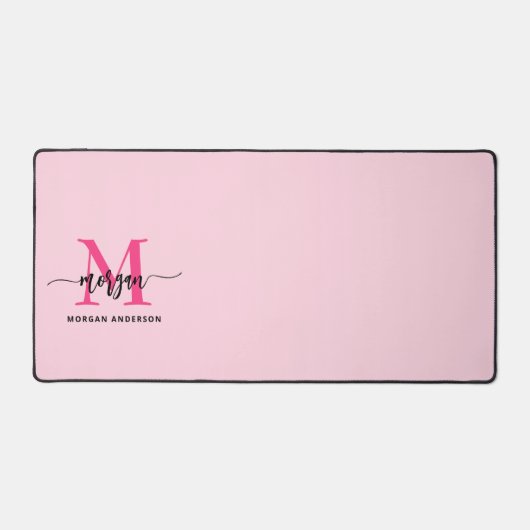 Hot Pink Modern Script Girly Monogram Naam Bureaumat (Voorkant)