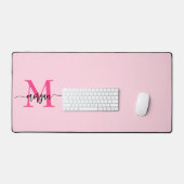Hot Pink Modern Script Girly Monogram Naam Bureaumat (Keyboard & Muis)
