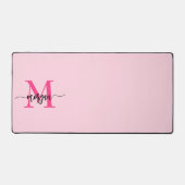 Hot Pink Modern Script Girly Monogram Naam Bureaumat (Voorkant)