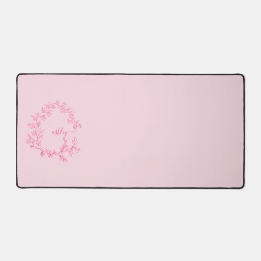 Hot Pink Modern Script Girly Monogram Naam Bureaumat (Voorkant)